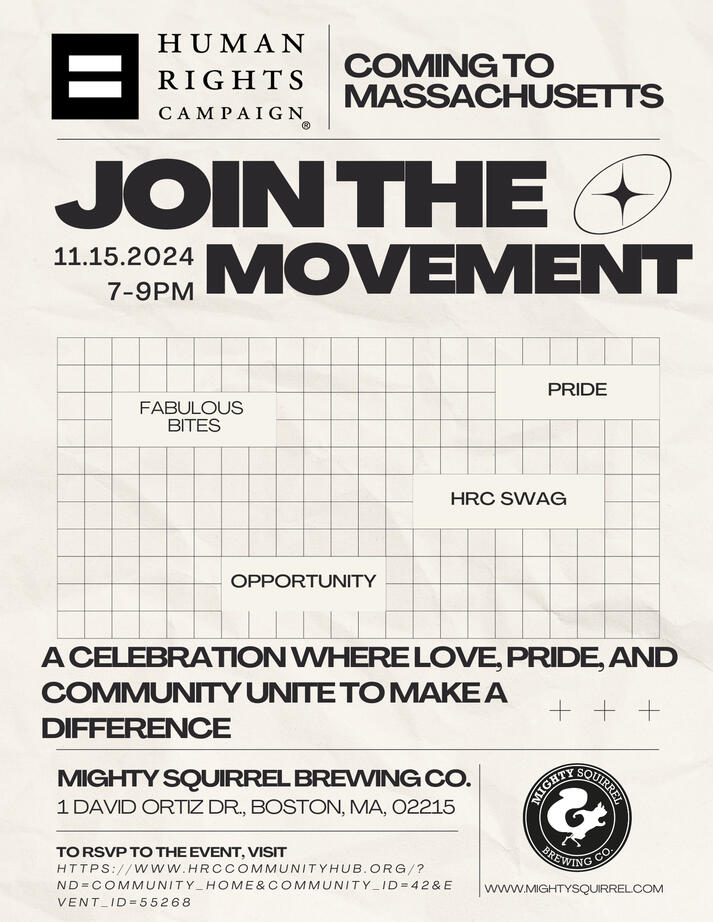 Promotional Flyer for Human Rights Campaign New England Join the Movement Event in Massachusetts, October 2024